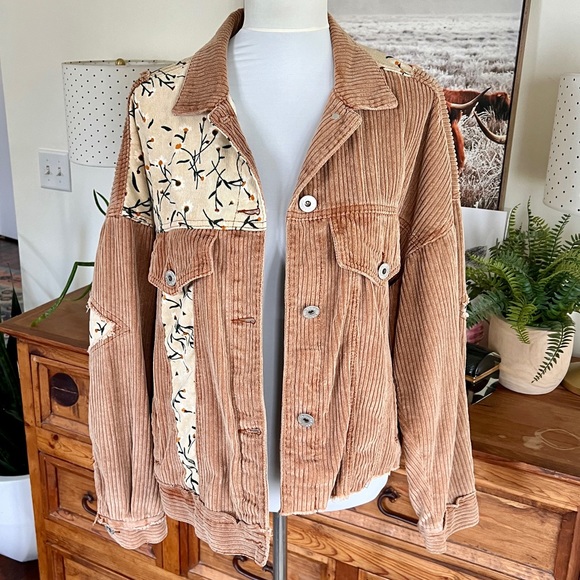 POL Tan Brown Corduroy Floral Patch Jacket S - Picture 5 of 16